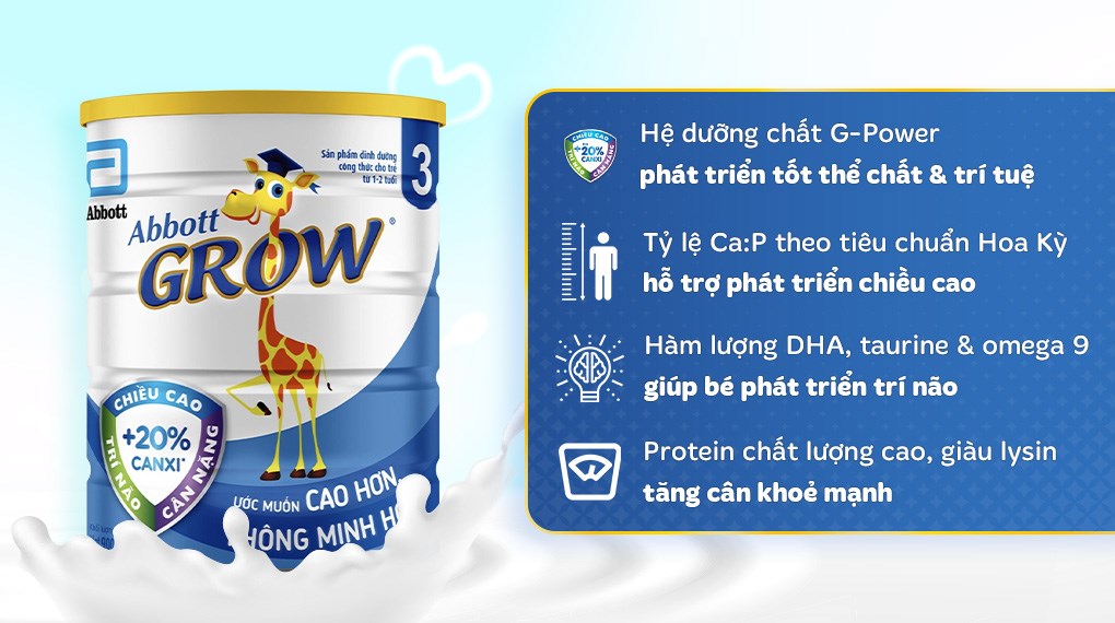 Sữa Abbott Grow 3 giúp trẻ tăng chiều cao vượt trội